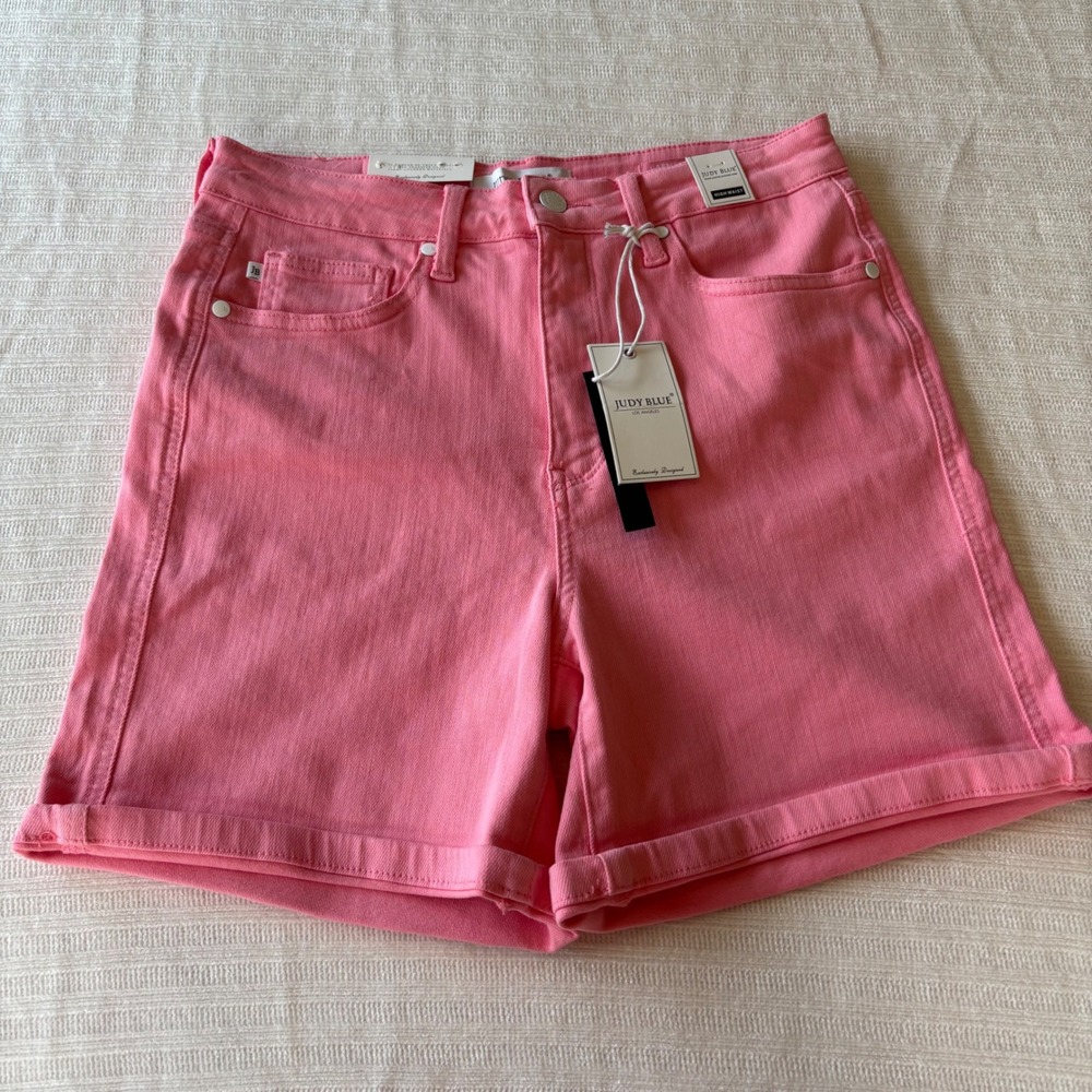 Judy Blue‎ High Waist Tummy Control Pink Garment Dyed Denim Shorts JB150285 L